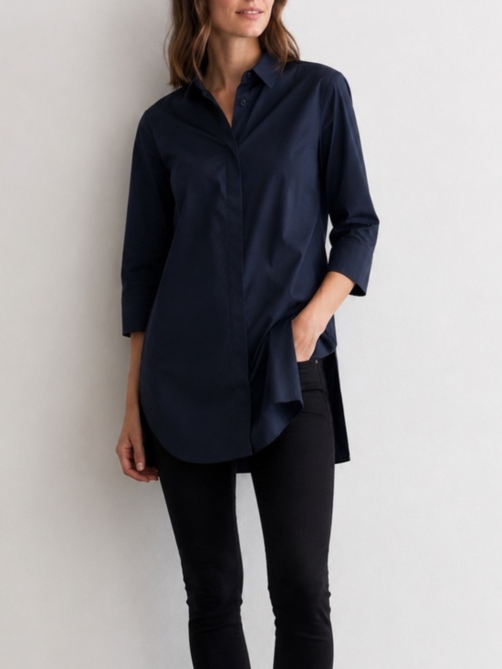 Just Female Navy Longline Button-Down Shirt